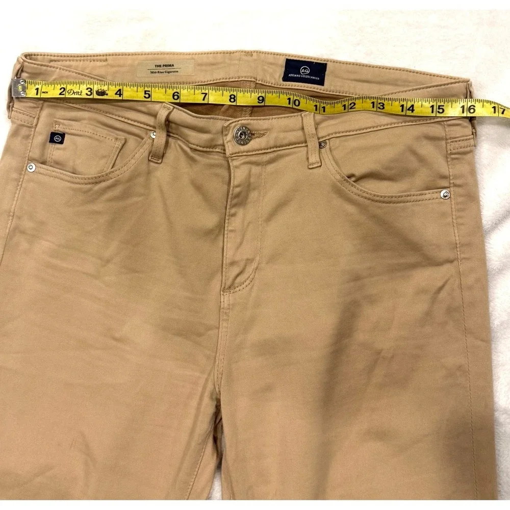 AG Adriano Goldschmied The Prima Mid-Rise Cigarette Pants Tan Khaki 31R‎ LS81434